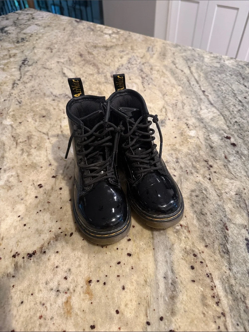 Dr. Martens Kids Black Patent Lace-Up Tactical Boots